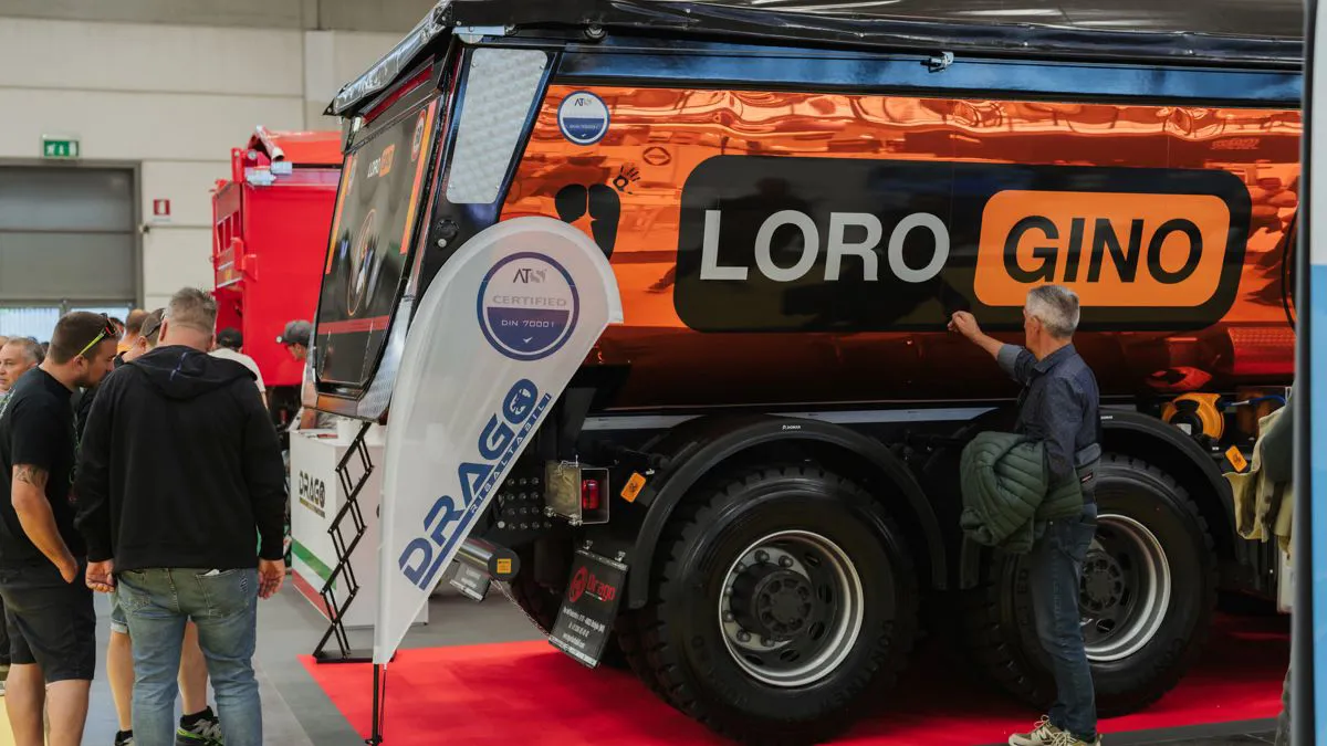 Cassone ribaltabile coibentato Drago certificato DIN 70001:2018-04 su autocarro